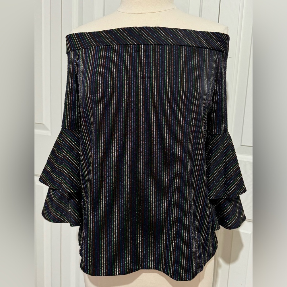 2 for $20 Tops Beige by eci Off Shoulder Bell Sleeves Black Metallic SZ M NWOT